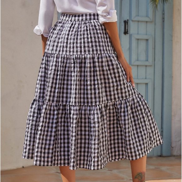 Gingham Ruffle Hem Flared Skirt - Picture 3 of 6